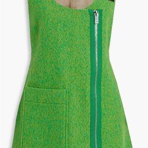 NWT Ganni Green Recycled Wool Asymmetrical Mini Dress Sz 40
